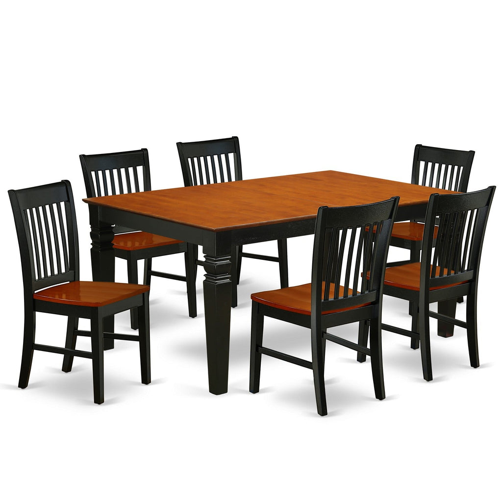 East West Furniture WENO7-BCH-W 7 Piece Dining Set Consist of a Rectangle Dining Table with Butterfly Leaf and 6 Kitchen Chairs