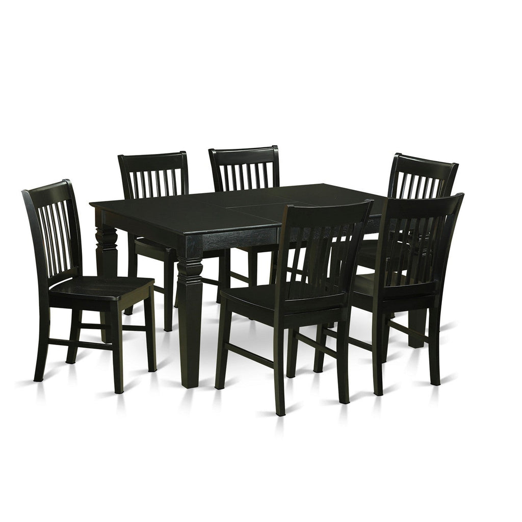 East West Furniture WENO7-BLK-W 7 Piece Modern Dining Table Set Consist of a Rectangle Wooden Table with Butterfly Leaf and 6 Dining Chairs
