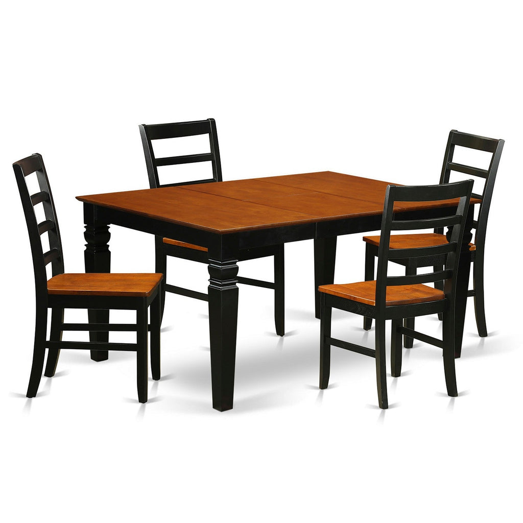 East West Furniture WEPF5-BCH-W 5 Piece Dining Table Set for 4 Includes a Rectangle Kitchen Table with Butterfly Leaf and 4 Dinette Chairs, 42x60 Inch, Black & Cherry