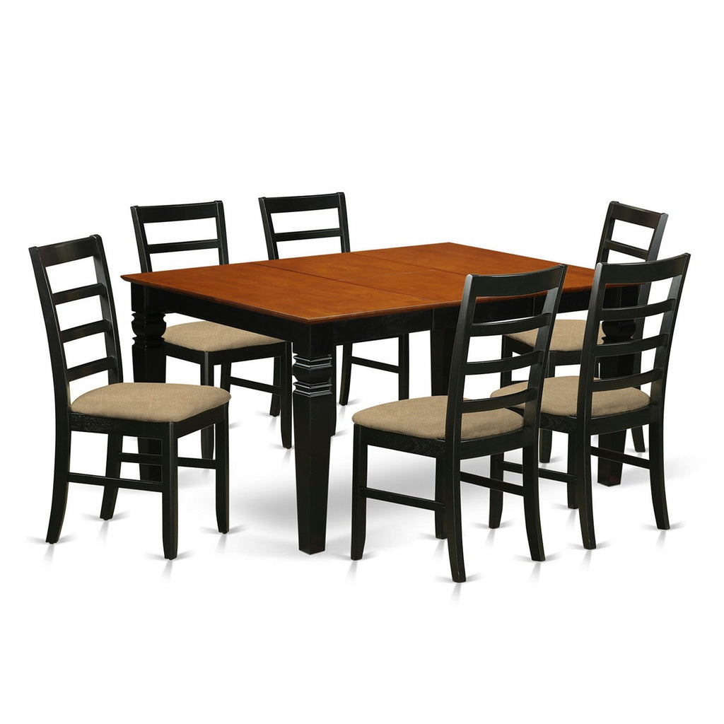 East West Furniture WEPF7-BCH-C 7 Piece Dining Set Consist of a Rectangle Dining Room Table with Butterfly Leaf and 6 Linen Fabric Upholstered Chairs