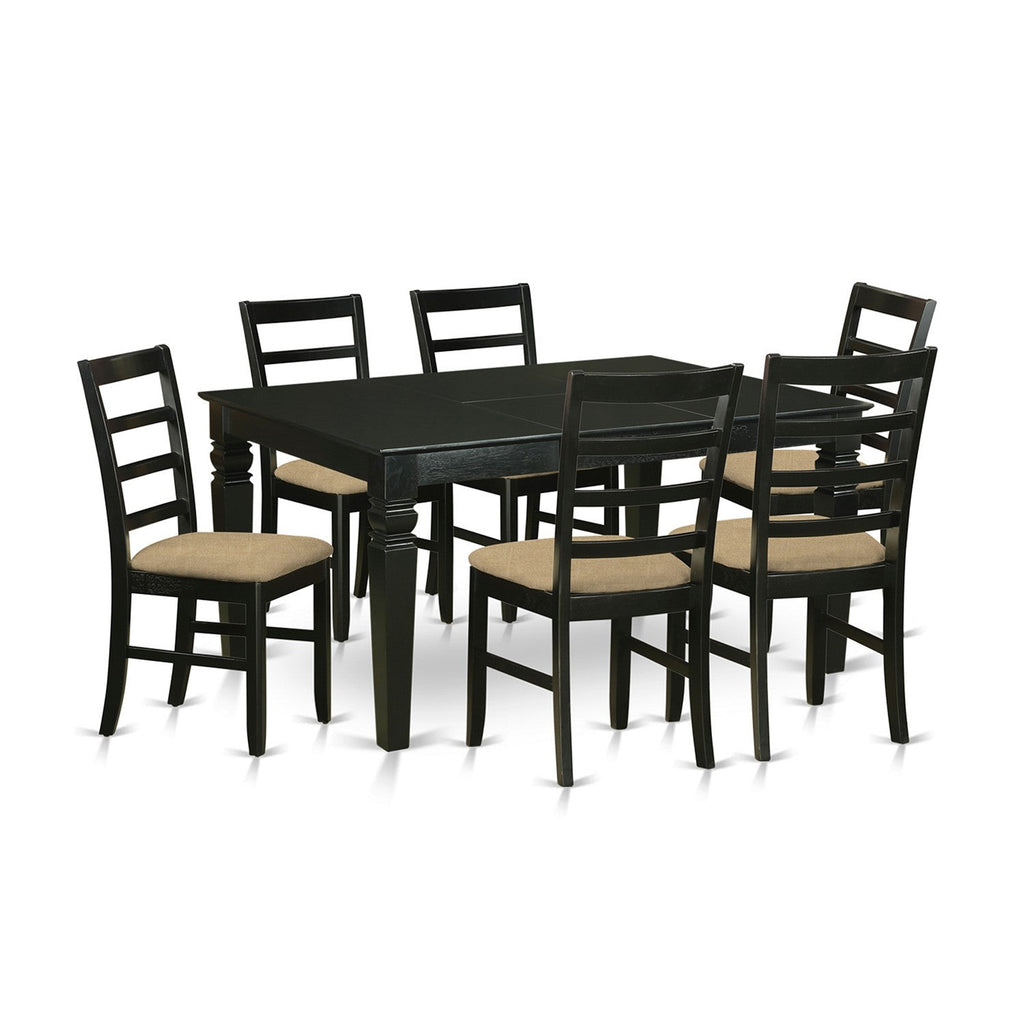 East West Furniture WEPF7-BLK-C 7 Piece Dining Room Table Set Consist of a Rectangle Wooden Table with Butterfly Leaf and 6 Linen Fabric Kitchen Dining Chairs