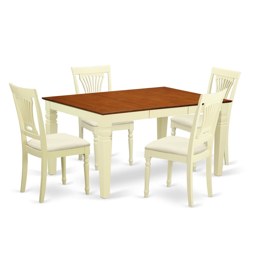 East West Furniture WEPL5-BMK-C 5 Piece Kitchen Table Set for 4 Includes a Rectangle Dining Room Table with Butterfly Leaf and 4 Linen Fabric Upholstered Chairs
