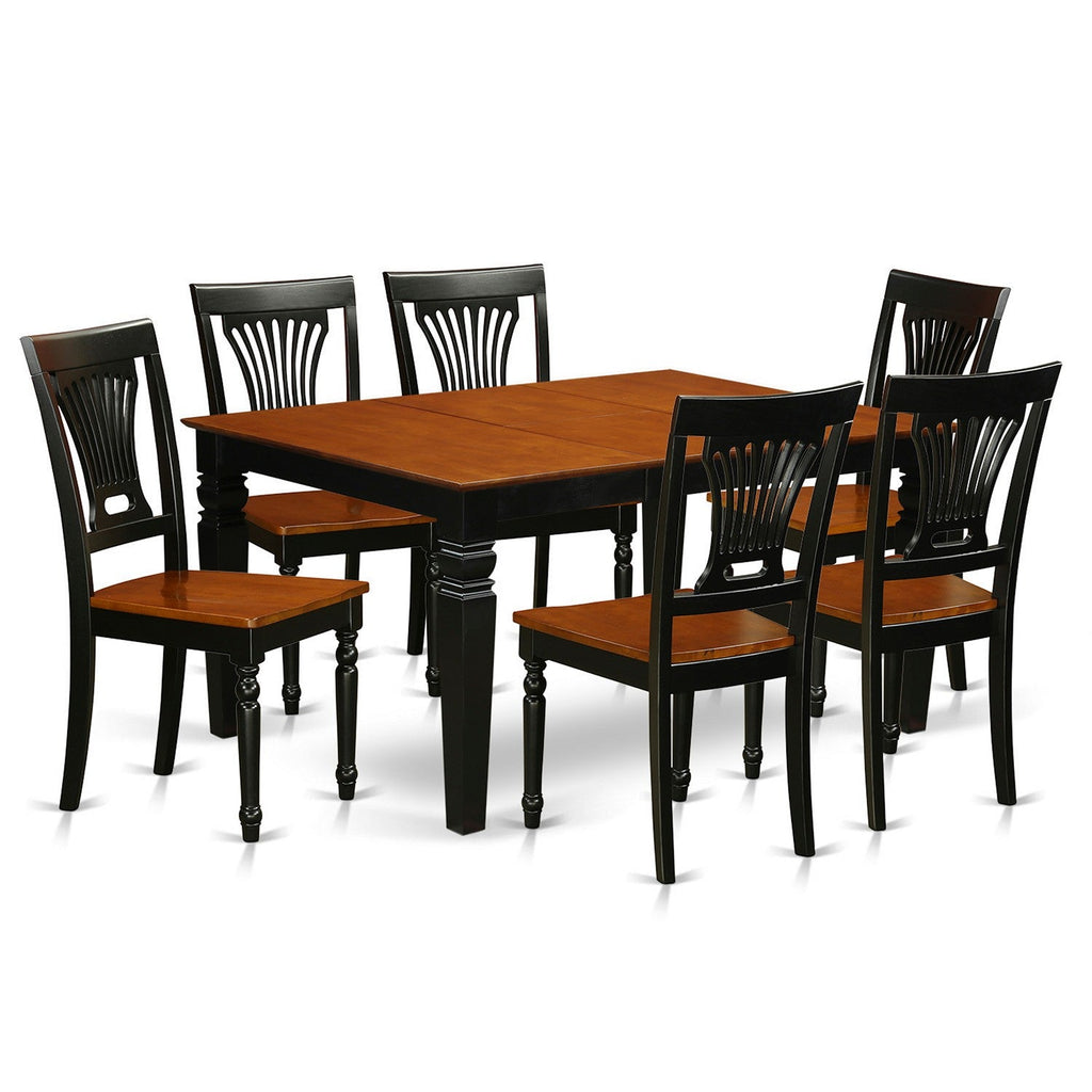 East West Furniture WEPL7-BCH-W 7 Piece Dining Room Furniture Set Consist of a Rectangle Kitchen Table with Butterfly Leaf and 6 Dining Chairs