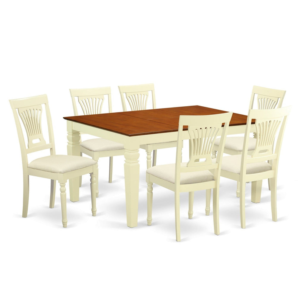 East West Furniture WEPL7-BMK-C 7 Piece Dining Room Table Set Consist of a Rectangle Kitchen Table with Butterfly Leaf and 6 Linen Fabric Upholstered Chairs