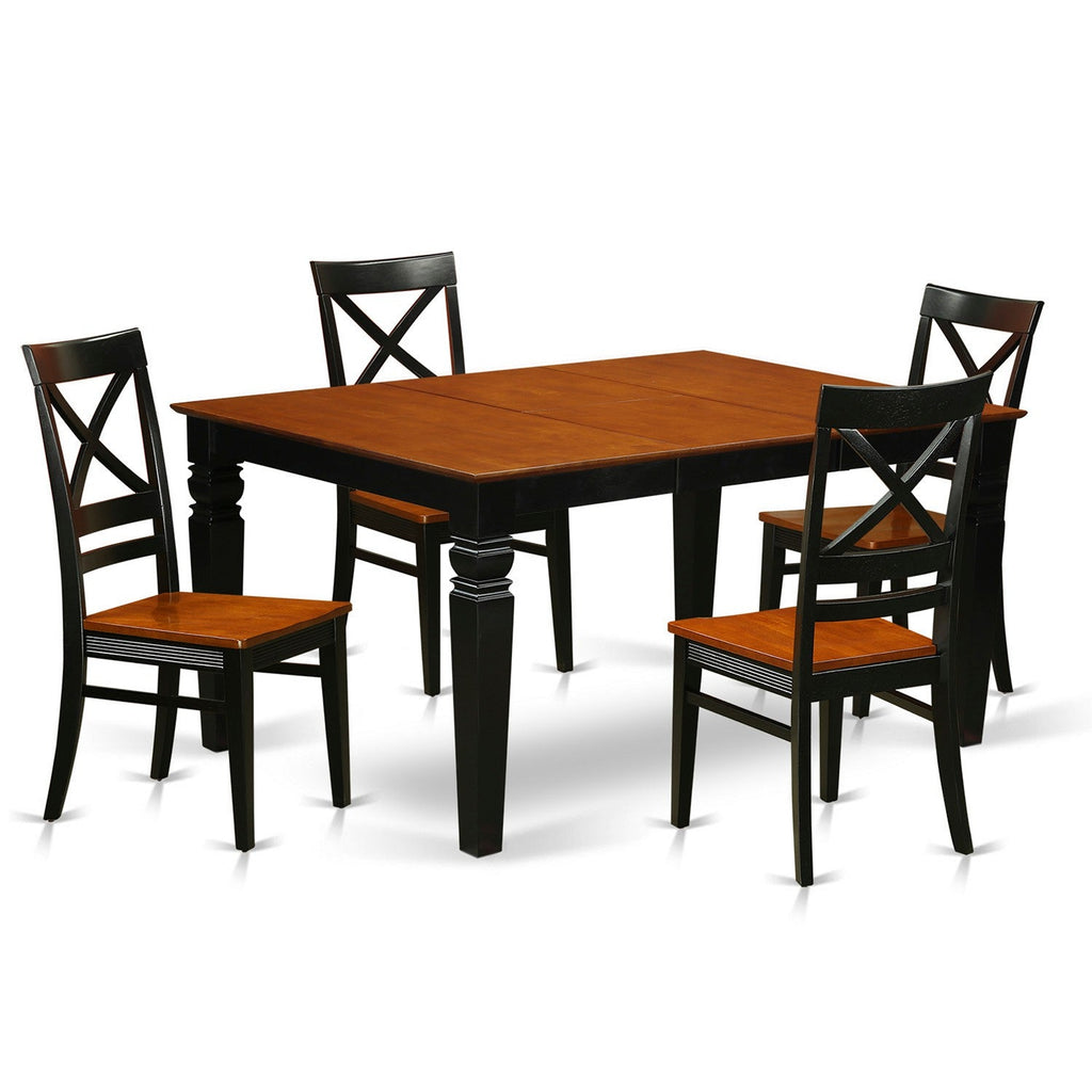 East West Furniture WEQU5-BCH-W 5 Piece Kitchen Table & Chairs Set Includes a Rectangle Dining Room Table with Butterfly Leaf and 4 Solid Wood Seat Chairs