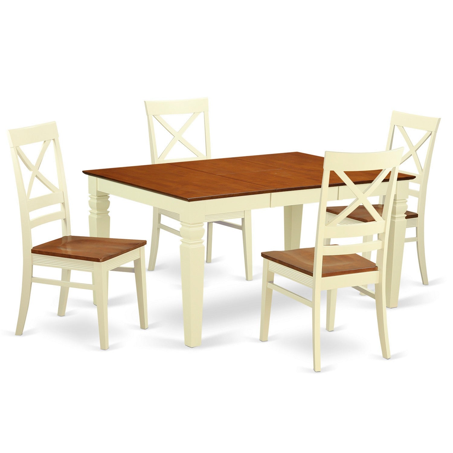 Juego de mesa de comedor de 5 piezas East West Furniture WEQU5-BMK-W para 4 personas. Incluye una mesa de cocina rectangular con diseño de hojas de mariposa y 4 sillas de comedor.