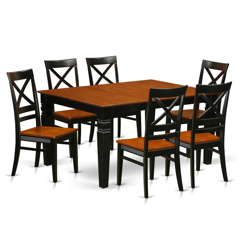 East West Furniture WEQU7-BCH-W 7 Piece Dining Table Set Consist of a Rectangle Wooden Table with Butterfly Leaf and 6 Dining Room Chairs