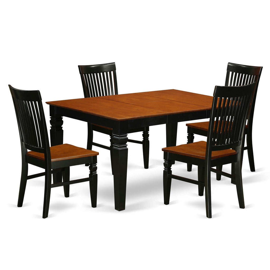 East West Furniture WEST5-BCH-W 5 Piece Dining Room Table Set Includes a Rectangle Kitchen Table with Butterfly Leaf and 4 Dining Chairs