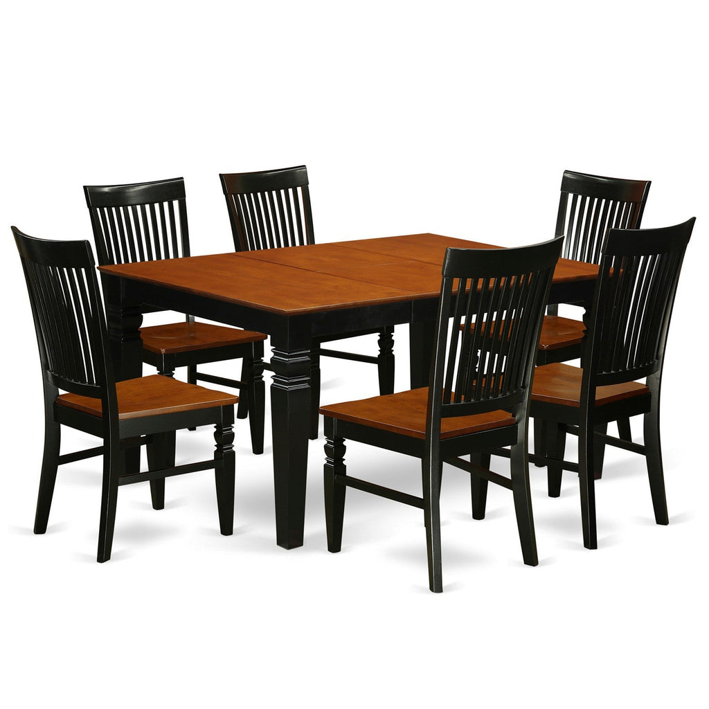 East West Furniture WEST7-BCH-W 7 Piece Modern Dining Table Set Consist of a Rectangle Wooden Table with Butterfly Leaf and 6 Dining Chairs