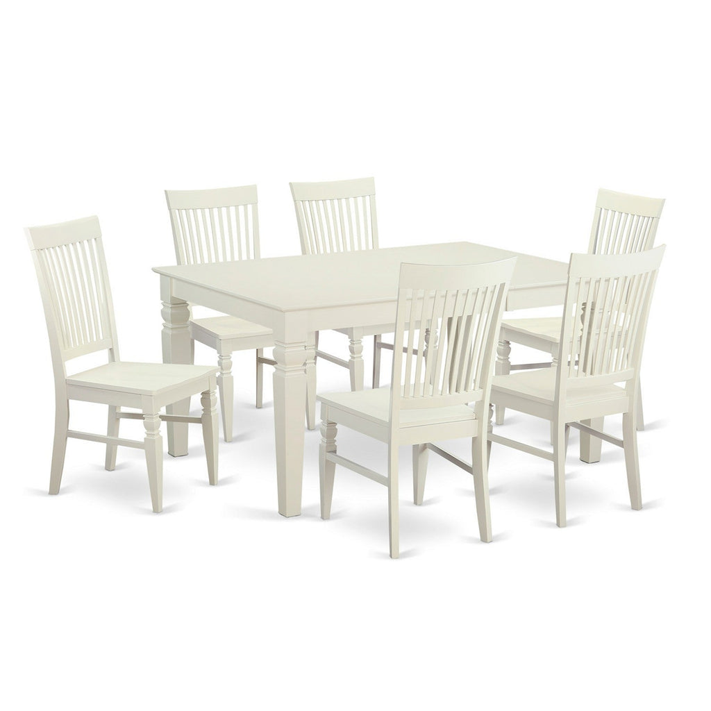 East West Furniture WEST7-WHI-W 7 Piece Kitchen Table & Chairs Set Consist of a Rectangle Dining Room Table with Butterfly Leaf and 6 Dining Chairs