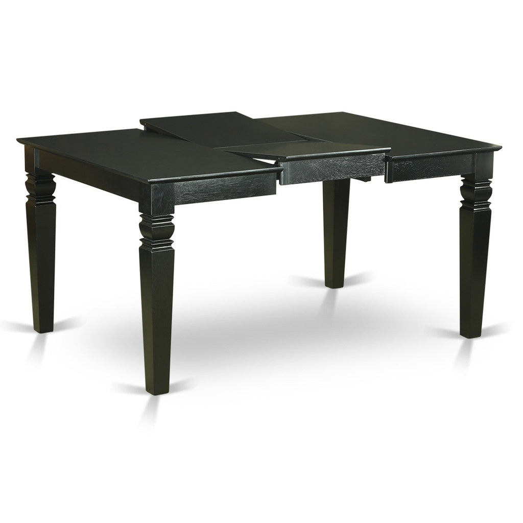 East West Furniture WECE5-BLK-21 5 Piece Dining Room Set Includes a Rectangle Wooden Table with Butterfly Leaf and 4 Mineral Blue Linen Fabric Parson Dining Chairs