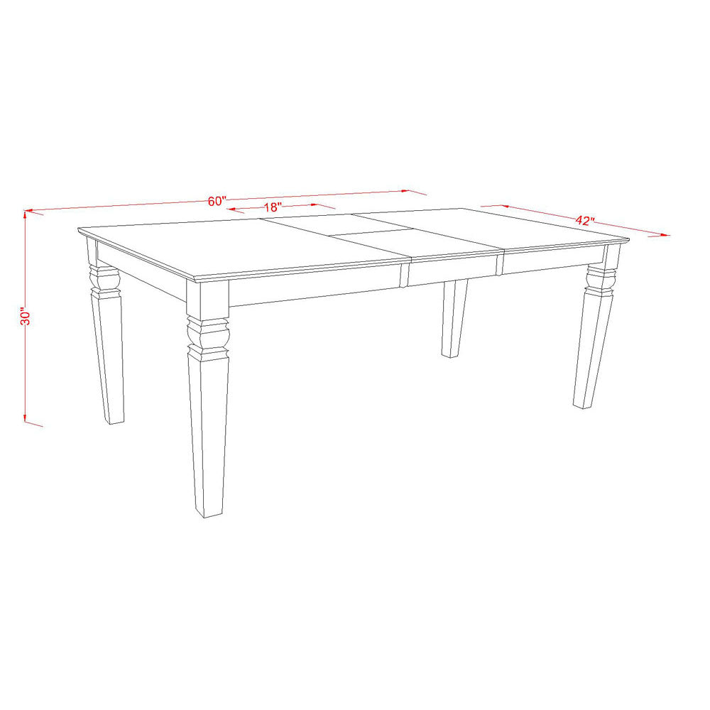 El juego de comedor de 5 piezas East West Furniture WECE5-WHI-15 incluye una mesa de comedor rectangular con hojas de mariposa y 4 sillas tapizadas en tela de lino azul bebé.