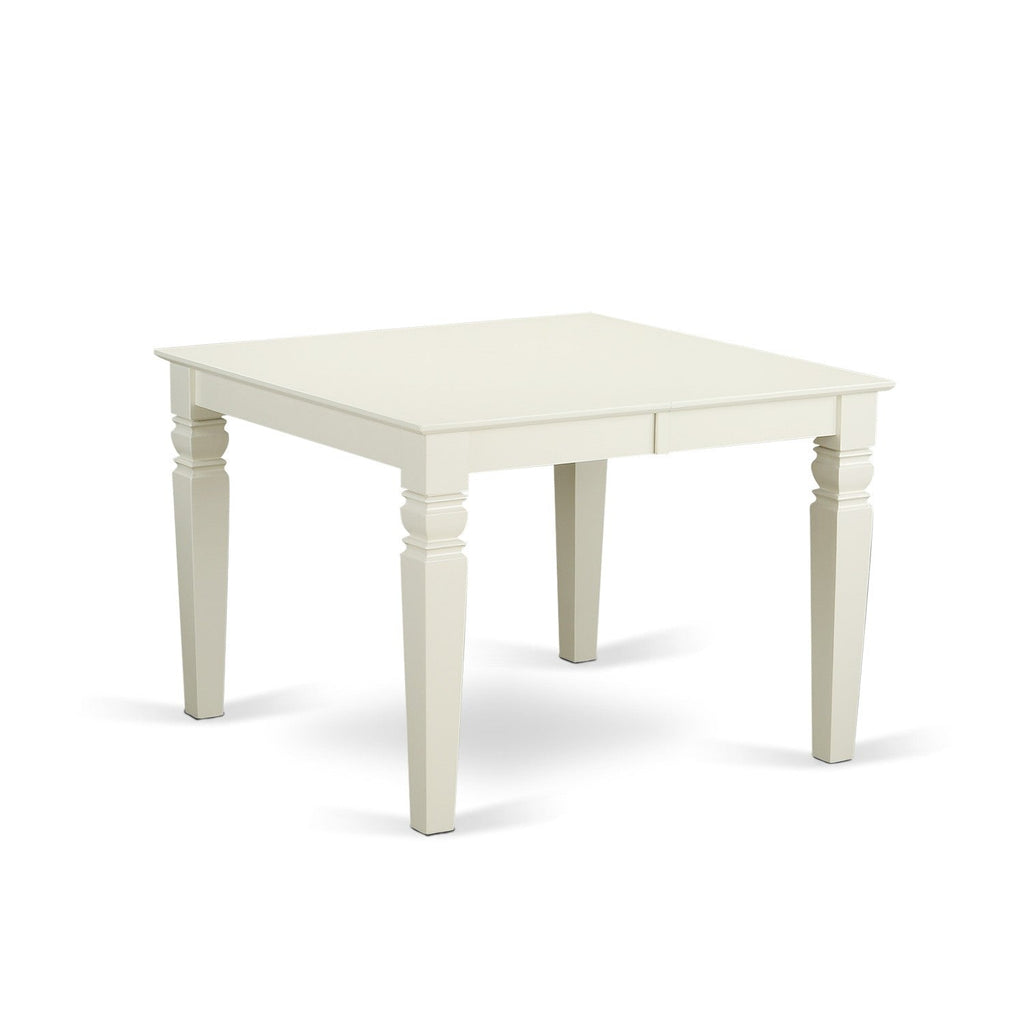 East West Furniture WECE5-WHI-15 5 Piece Dining Set Includes a Rectangle Dining Room Table with Butterfly Leaf and 4 Baby Blue Linen Fabric Upholstered Chairs