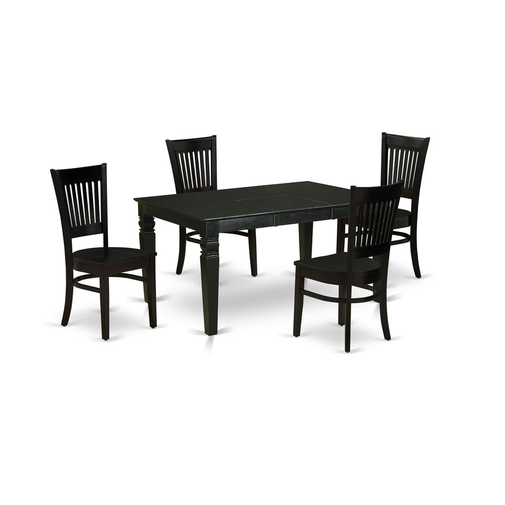 East West Furniture WEVA5-BLK-W 5 Piece Dining Room Table Set Includes a Rectangle Wooden Table with Butterfly Leaf and 4 Kitchen Dining Chairs