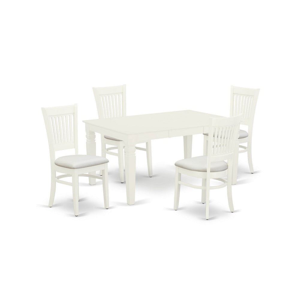 East West Furniture WEVA5-LWH-C 5 Piece Kitchen Table Set for 4 Includes a Rectangle Dining Room Table with Butterfly Leaf and 4 Linen Fabric Upholstered Chairs