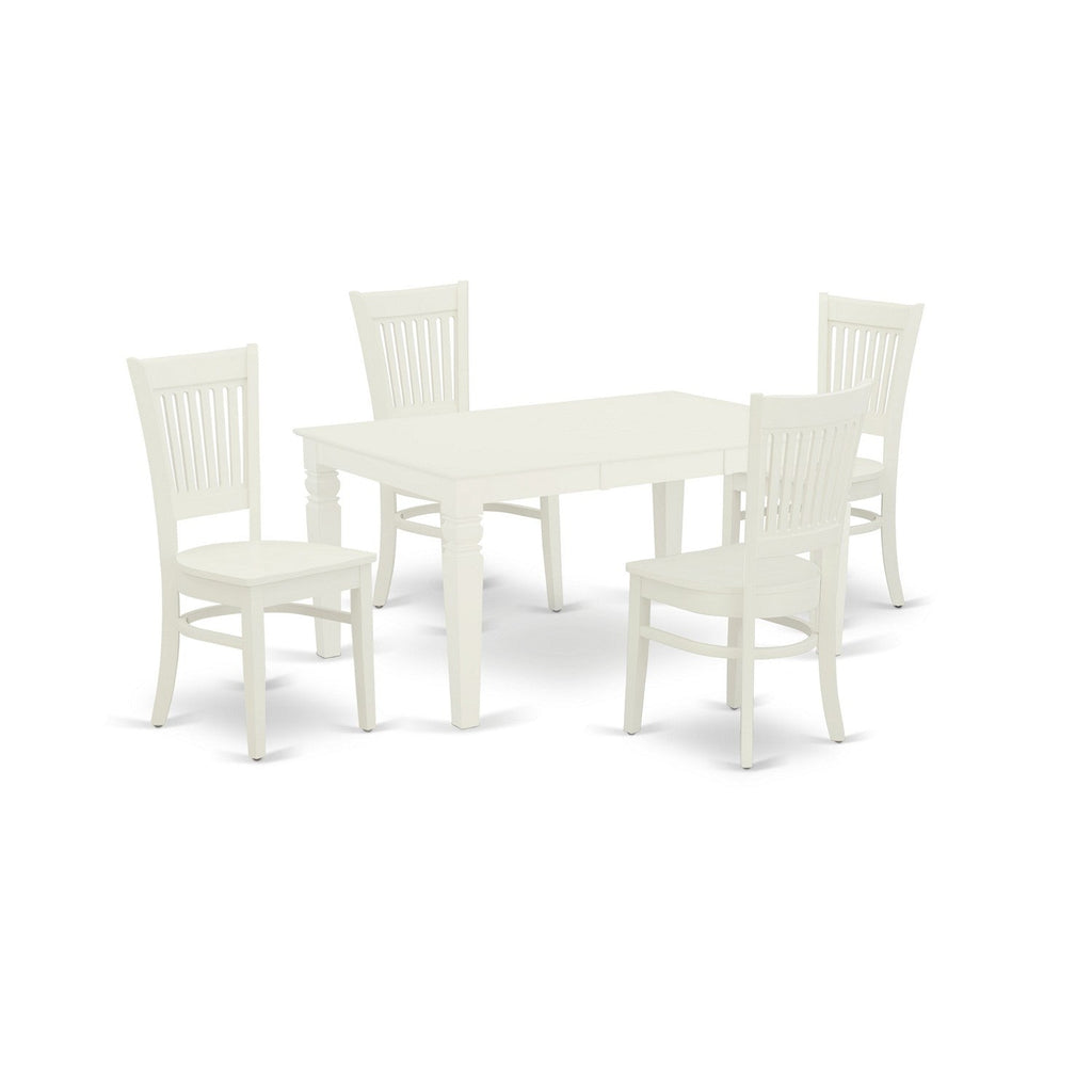 East West Furniture WEVA5-LWH-W 5 Piece Modern Dining Table Set Includes a Rectangle Wooden Table with Butterfly Leaf and 4 Dining Chairs