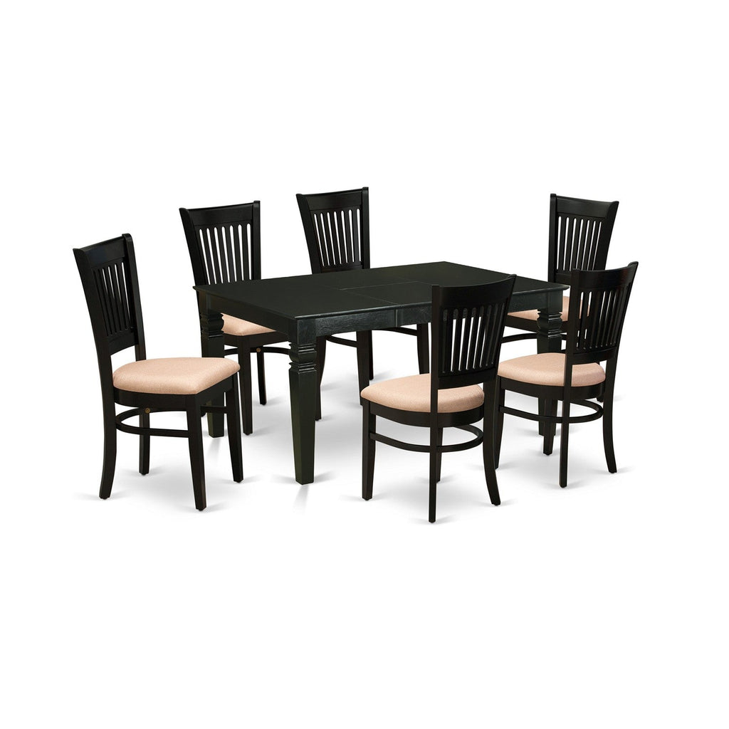 East West Furniture WEVA7-BLK-C 7 Piece Dining Room Table Set Consist of a Rectangle Kitchen Table with Butterfly Leaf and 6 Linen Fabric Upholstered Chairs