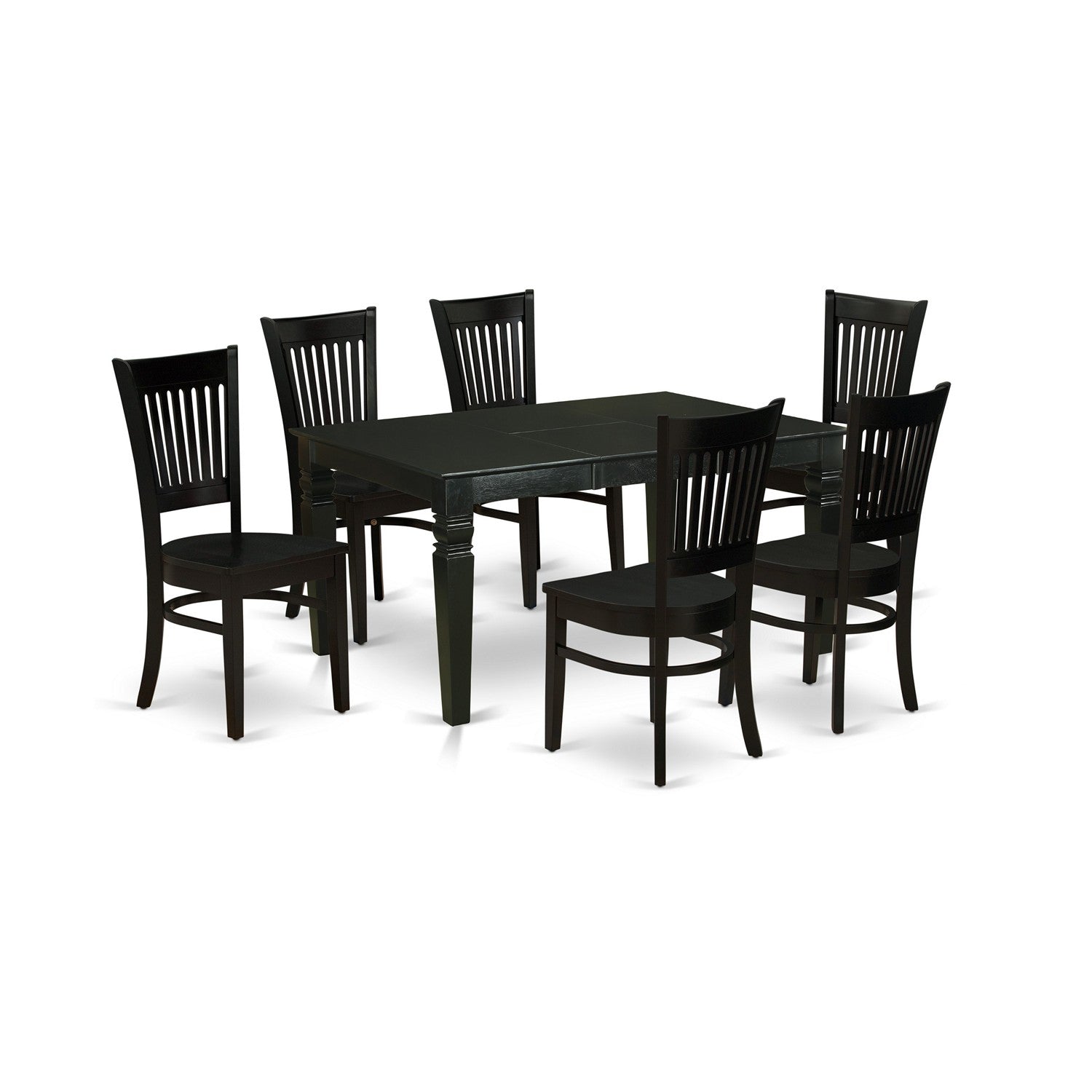 Juego de comedor East West Furniture WEVA7-BLK-W de 7 piezas compuesto por una mesa de cocina rectangular con diseño de hojas de mariposa y 6 sillas de comedor.