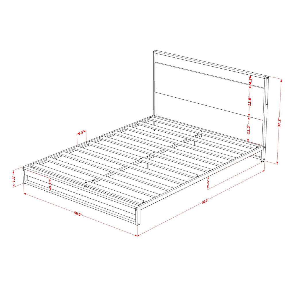 East West Furniture WIQBB03 Wilson Queen Frame with 3 Supporting Legs - High-class Bed Frame in Powder Coating Black Color and Weathered Wood Laminate