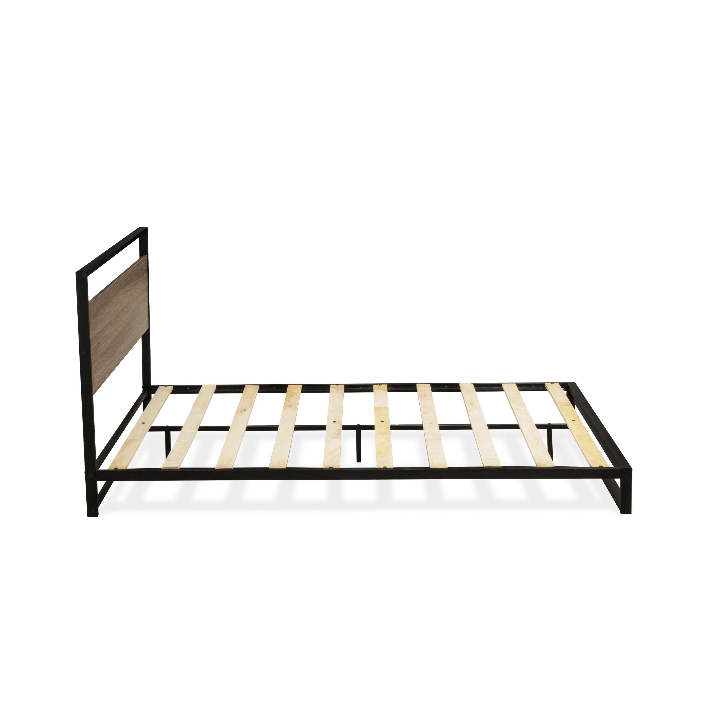 East West Furniture WIQBB03 Wilson Queen Frame with 3 Supporting Legs - High-class Bed Frame in Powder Coating Black Color and Wea Thered Wood Laminate