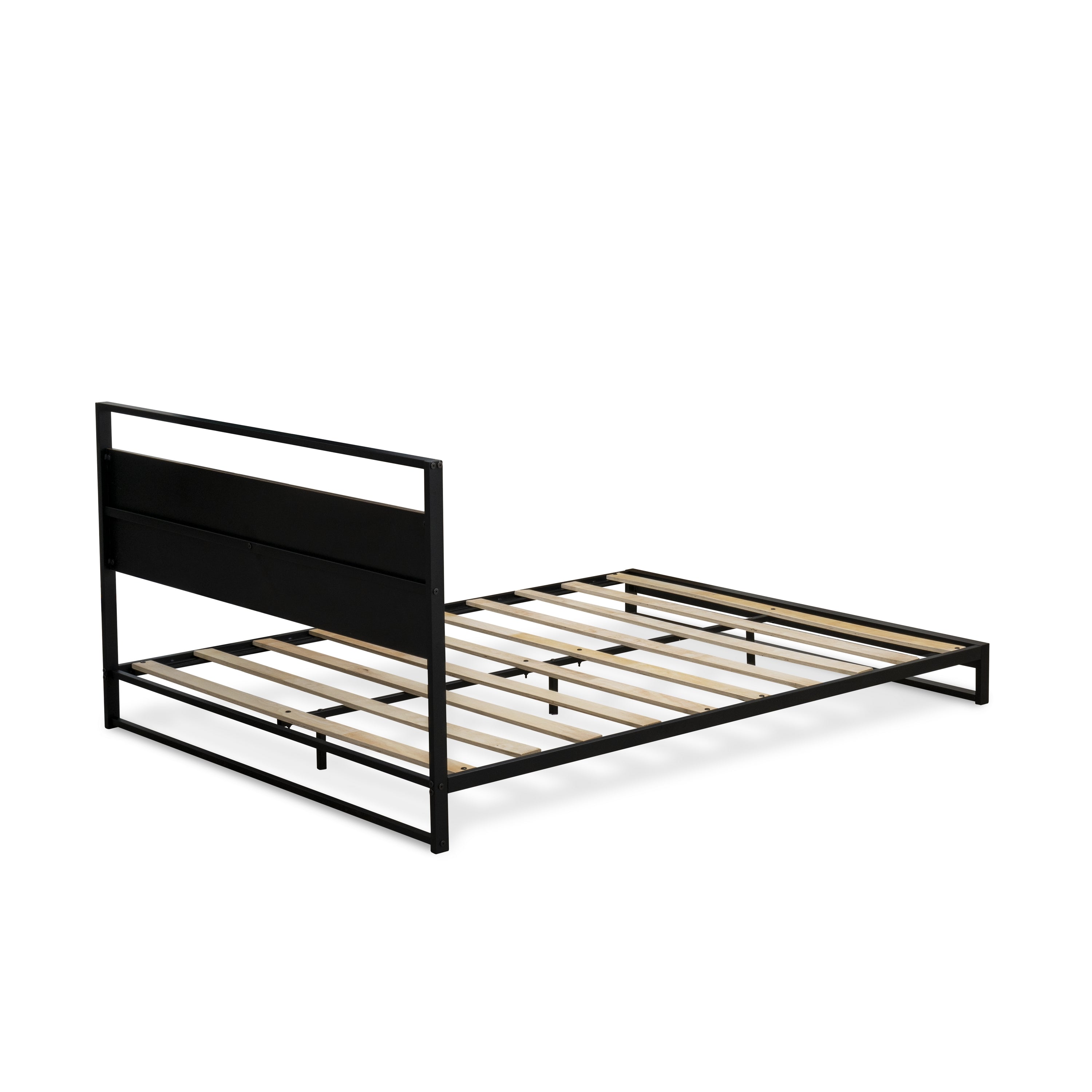 East West Furniture WIQBB03 Wilson Queen Frame with 3 Supporting Legs - High-class Bed Frame in Powder Coating Black Color and Wea Thered Wood Laminate