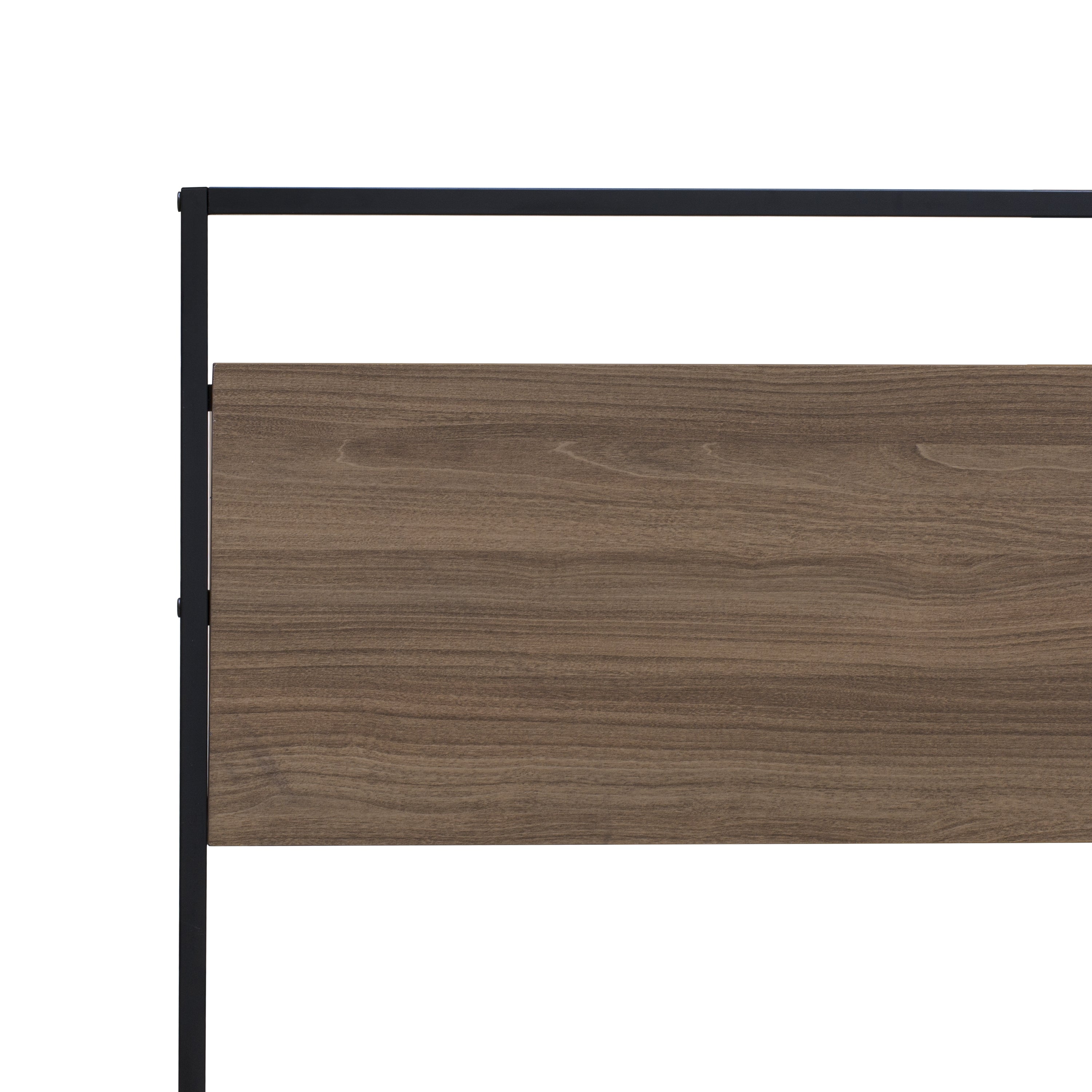 East West Furniture WIQBB03 Wilson Queen Frame with 3 Supporting Legs - High-class Bed Frame in Powder Coating Black Color and Wea Thered Wood Laminate