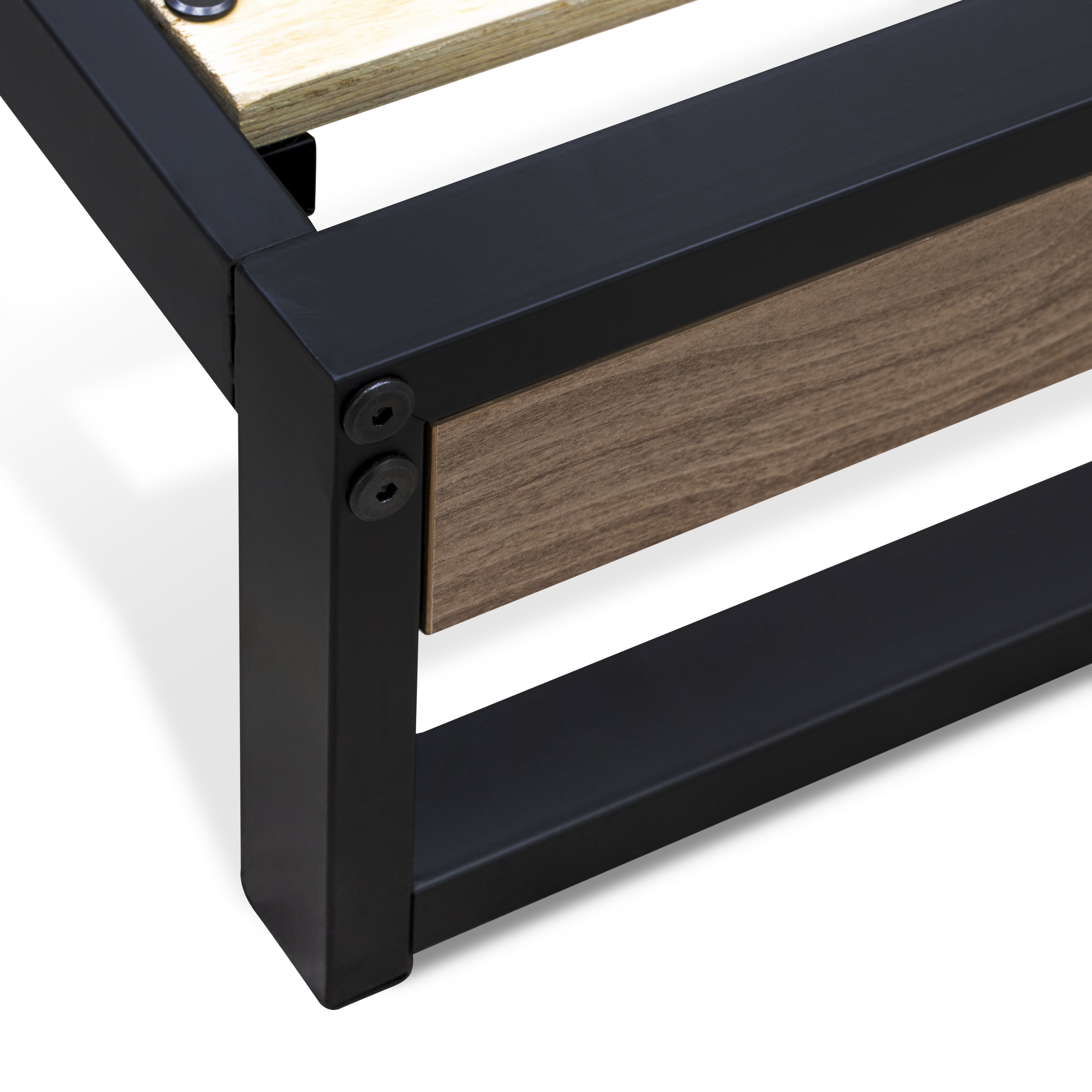 East West Furniture WIQBB03 Wilson Queen Frame with 3 Supporting Legs - High-class Bed Frame in Powder Coating Black Color and Wea Thered Wood Laminate