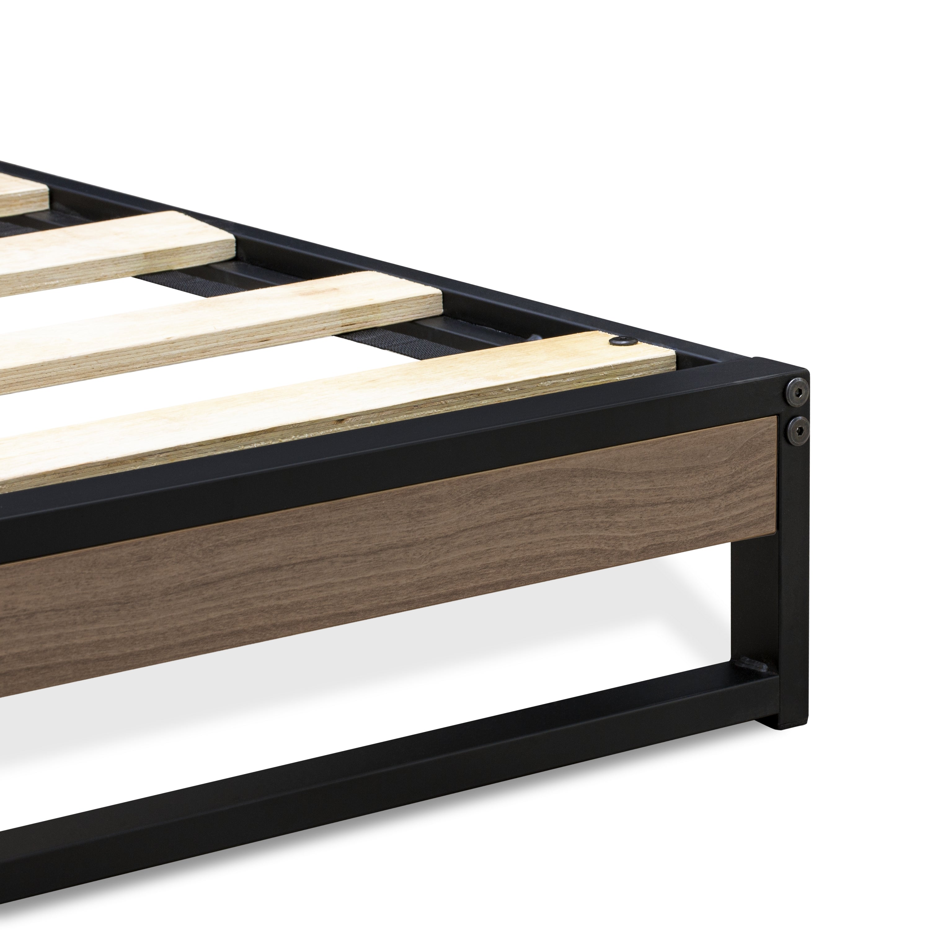 East West Furniture WIQBB03 Wilson Queen Frame with 3 Supporting Legs - High-class Bed Frame in Powder Coating Black Color and Wea Thered Wood Laminate