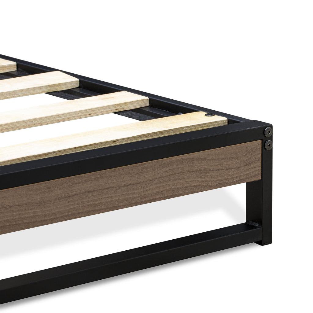 East West Furniture WIQBB03 Wilson Queen Frame with 3 Supporting Legs - High-class Bed Frame in Powder Coating Black Color and Weathered Wood Laminate