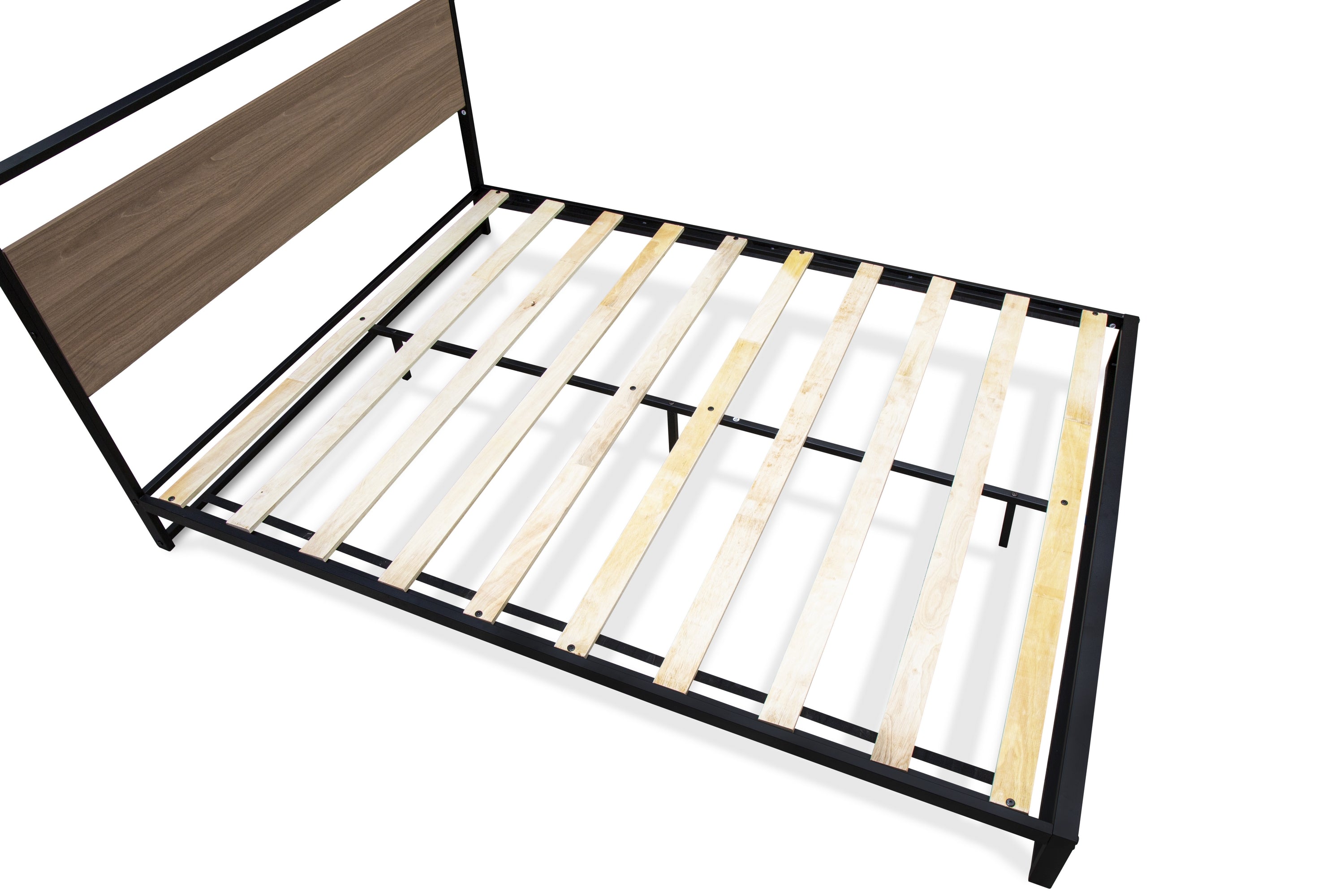 East West Furniture WIQBB03 Wilson Queen Frame with 3 Supporting Legs - High-class Bed Frame in Powder Coating Black Color and Wea Thered Wood Laminate
