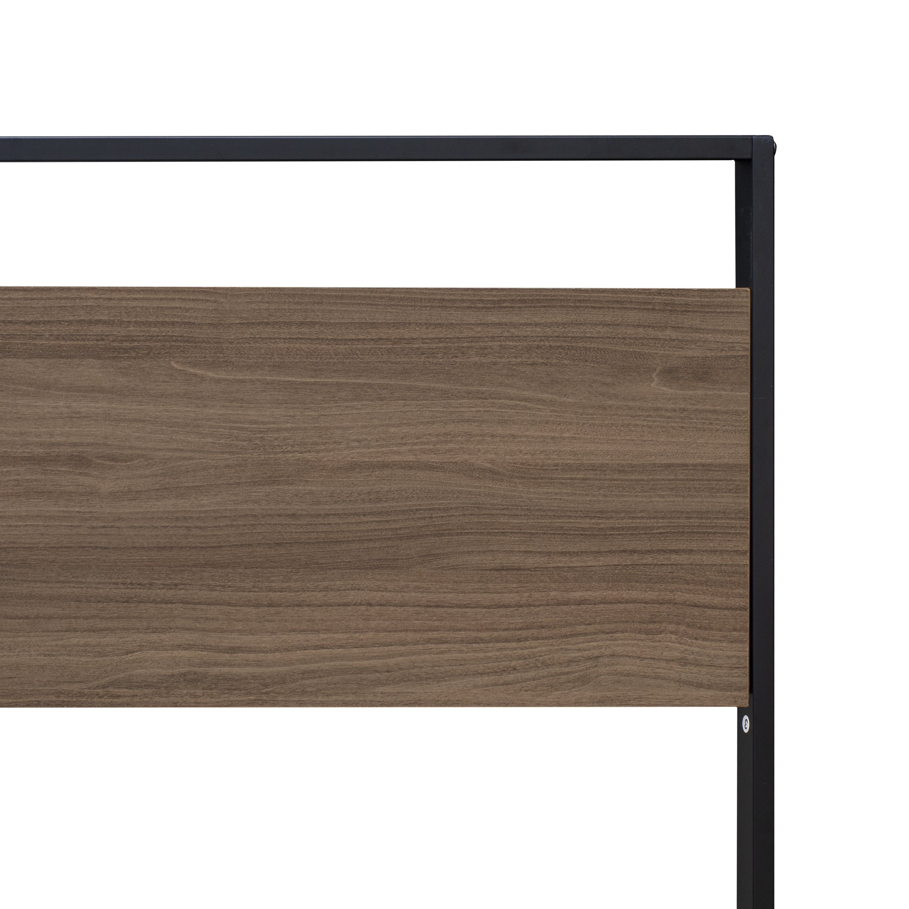 East West Furniture WIQBB03 Wilson Queen Frame with 3 Supporting Legs - High-class Bed Frame in Powder Coating Black Color and Wea Thered Wood Laminate