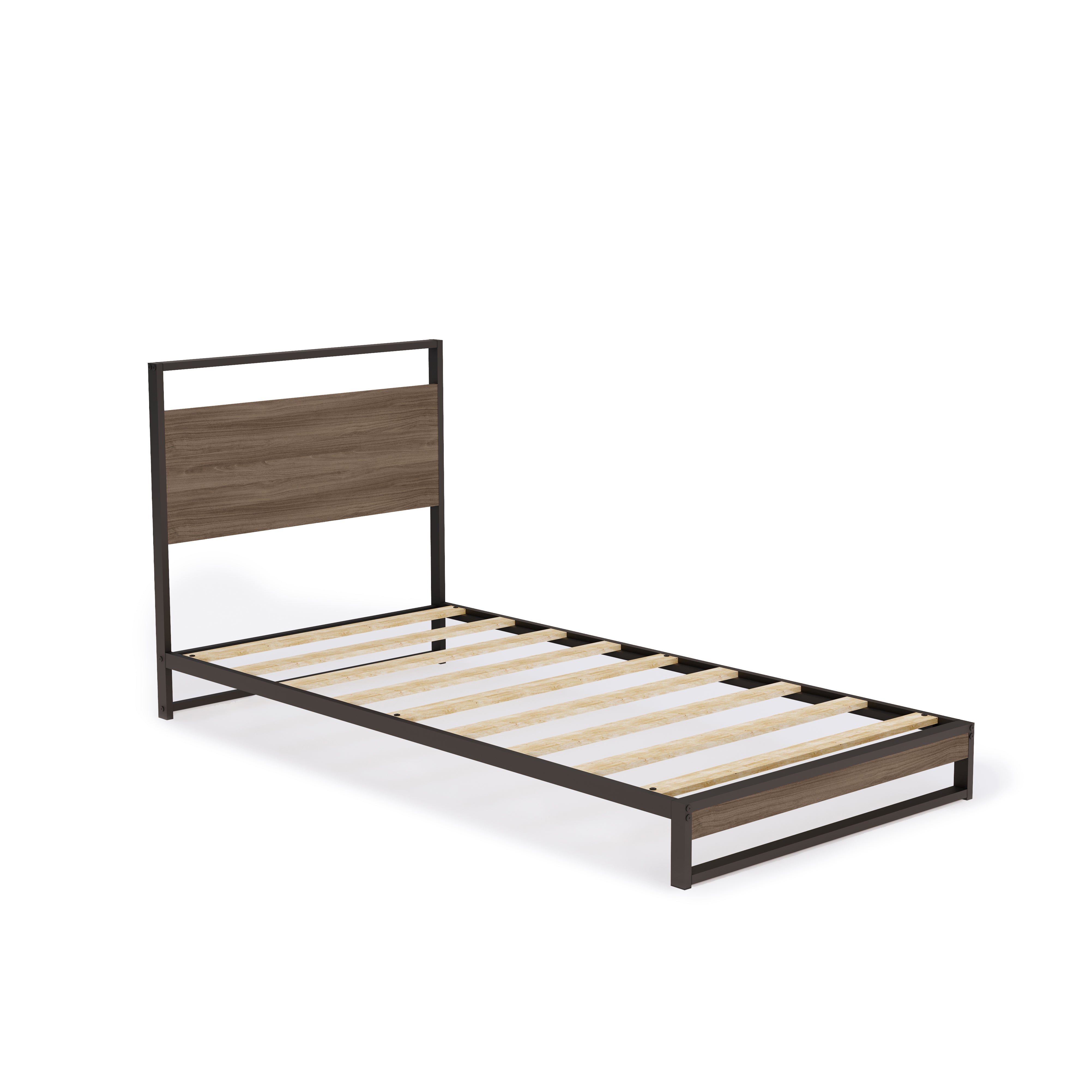 East West Furniture WITBB03 Wilson metal platform bed with 4 Metal Legs - Lavish Bed in Powder Coating Black Color and Wea Thered Wood Laminate