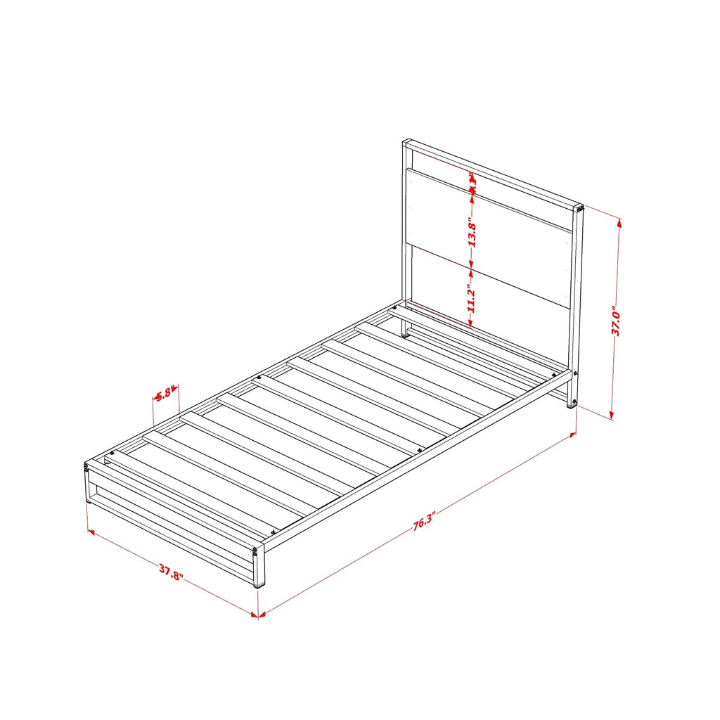 East West Furniture WITBB03 Wilson metal platform bed with 4 Metal Legs - Lavish Bed in Powder Coating Black Color and Weathered Wood Laminate