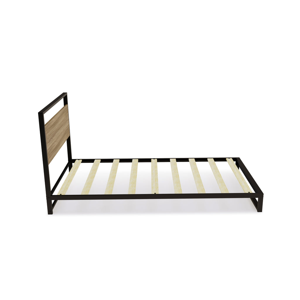 East West Furniture WITBB03 Wilson metal platform bed with 4 Metal Legs - Lavish Bed in Powder Coating Black Color and Weathered Wood Laminate