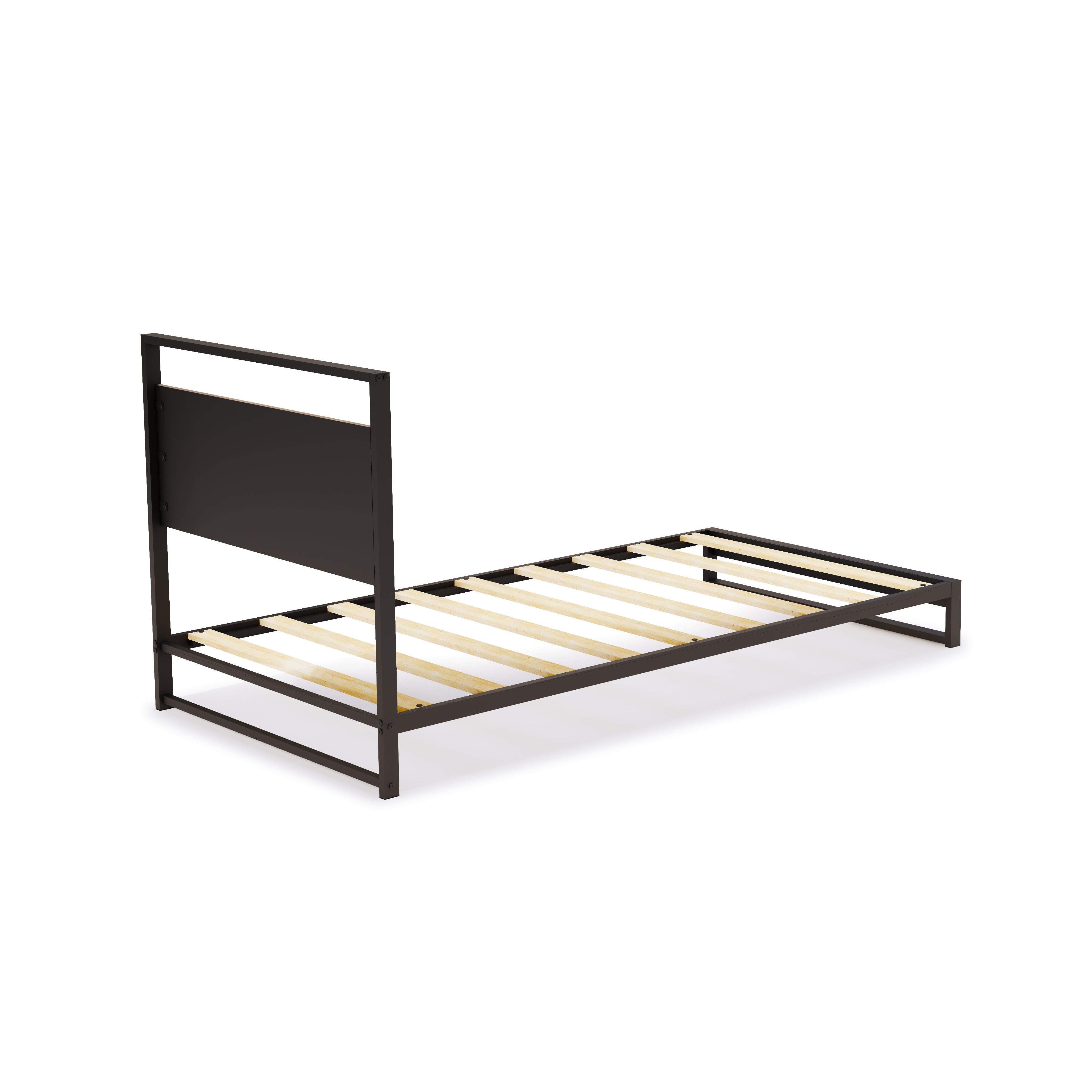 East West Furniture WITBB03 Wilson metal platform bed with 4 Metal Legs - Lavish Bed in Powder Coating Black Color and Wea Thered Wood Laminate