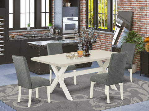 East West Furniture X027DR207-5 5 Piece Dining Table Set for 4 Includes a Rectangle Kitchen Table with X-Legs and 4 Gray Linen Fabric Parsons Dining Chairs, 40x72 Inch, Multi-Color