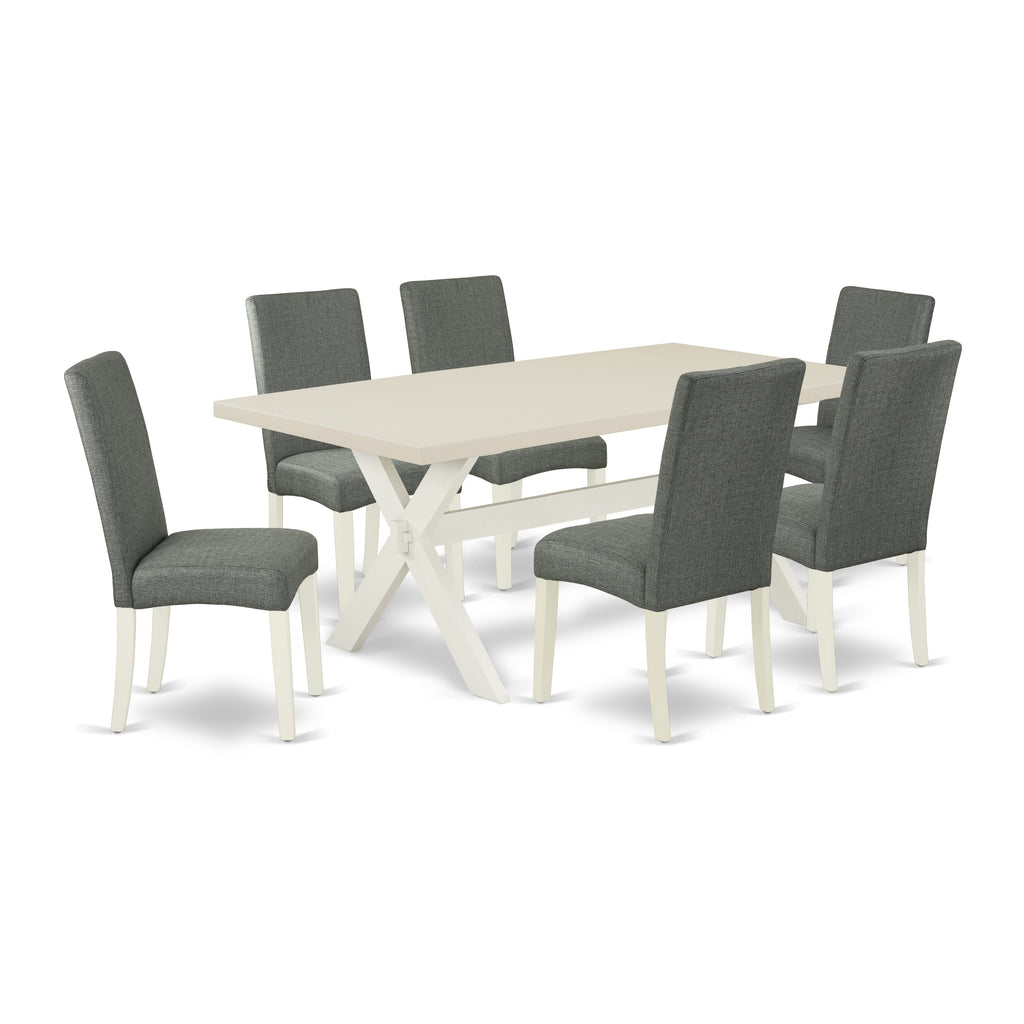 East West Furniture X027DR207-7 7 Piece Modern Dining Table Set Consist of a Rectangle Dining Room Table with X-Legs and 6 Gray Linen Fabric Parsons Chairs, 40x72 Inch, Multi-Color