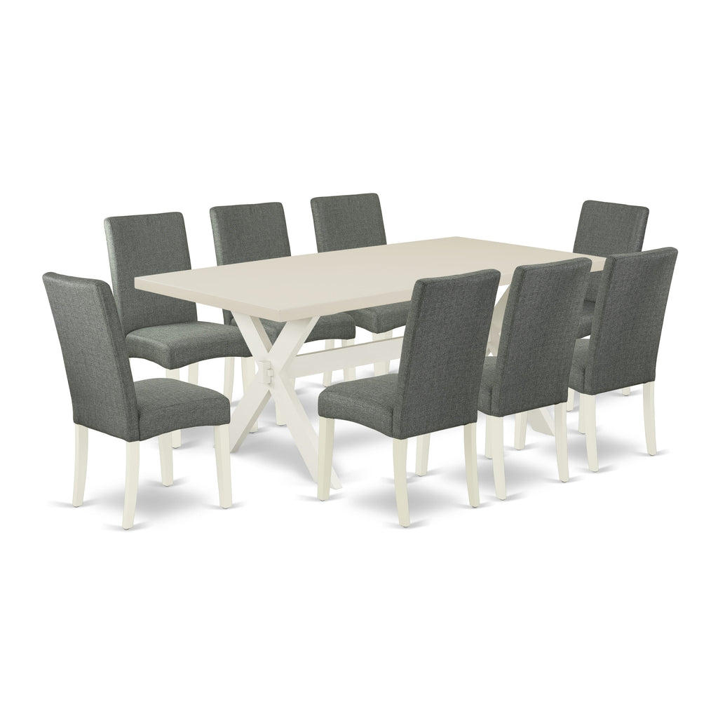 East West Furniture X027DR207-9 9 Piece Dining Set Includes a Rectangle Dining Room Table with X-Legs and 8 Gray Linen Fabric Upholstered Parson Chairs, 40x72 Inch, Multi-Color