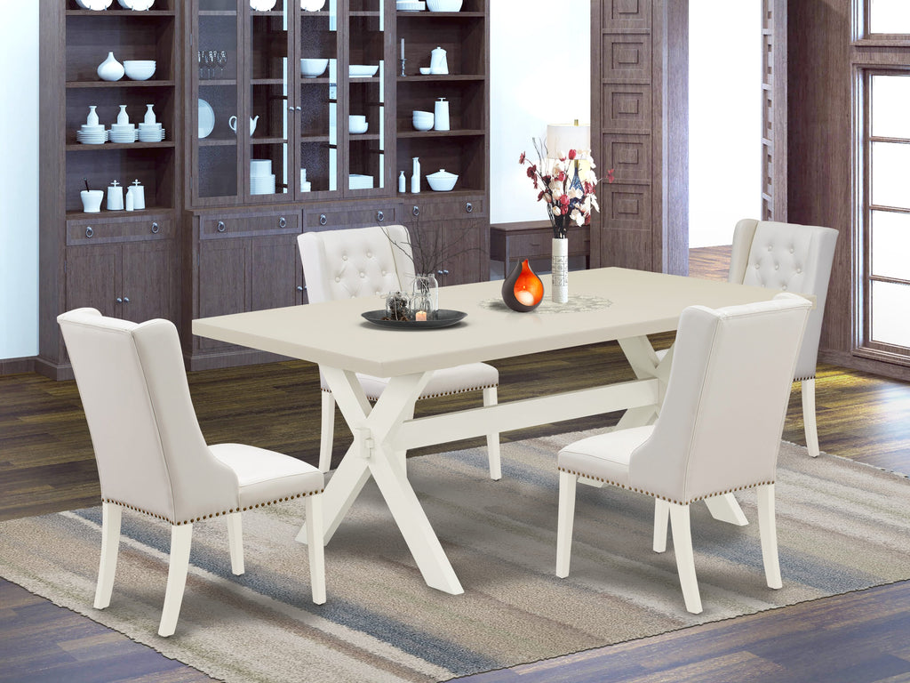 East West Furniture X027FO244-5 5 Piece Kitchen Table Set Includes a Rectangle Dining Room Table with X-Legs and 4 Light grey Faux Leather Upholstered Chairs, 40x72 Inch, Multi-Color