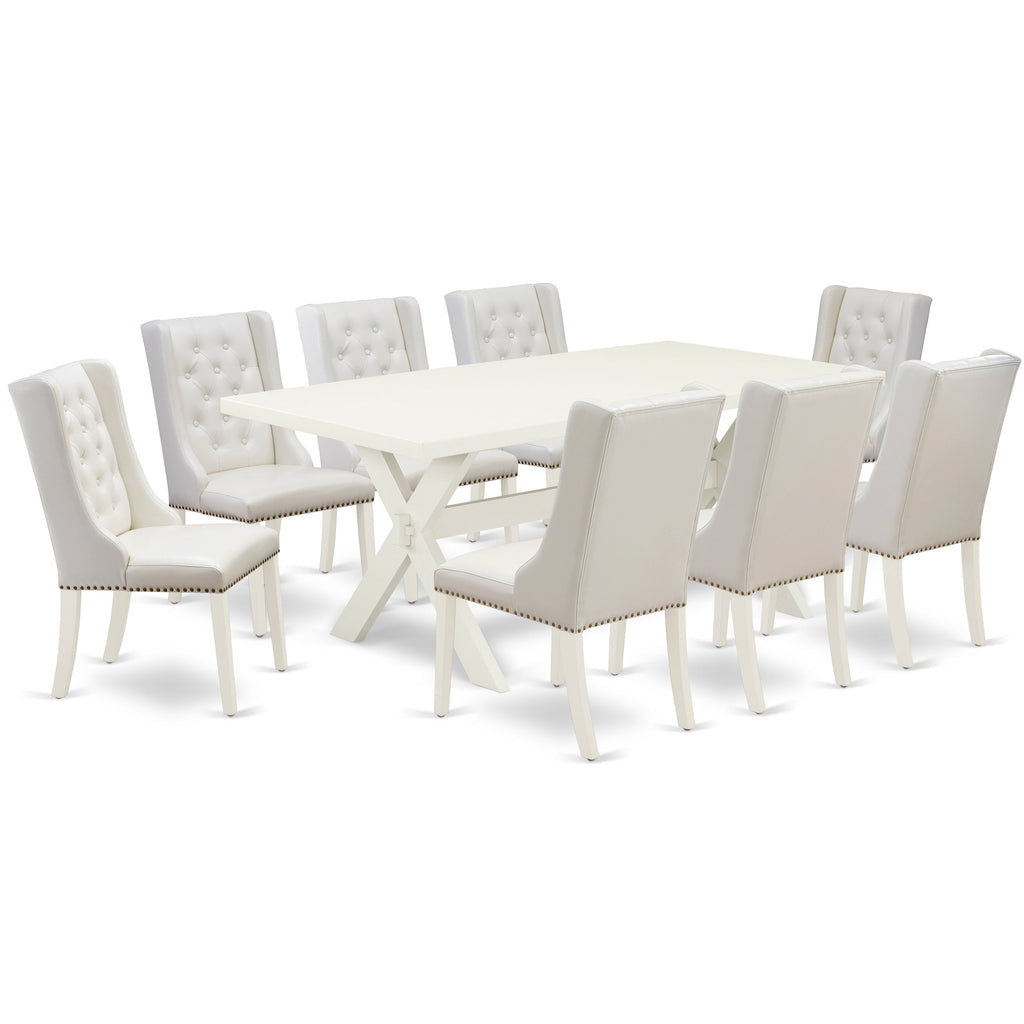 East West Furniture X027FO244-9 9 Piece Dining Room Table Set Includes a Rectangle Dining Table with X-Legs and 8 Light grey Faux Leather Upholstered Chairs, 40x72 Inch, Multi-Color