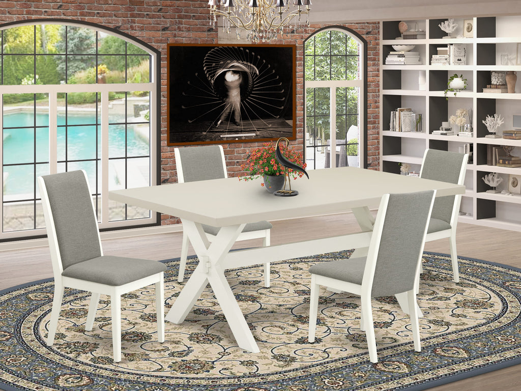 East West Furniture X027LA206-5 5 Piece Kitchen Table & Chairs Set Includes a Rectangle Dining Room Table with X-Legs and 4 Shitake Linen Fabric Parsons Chairs, 40x72 Inch, Multi-Color