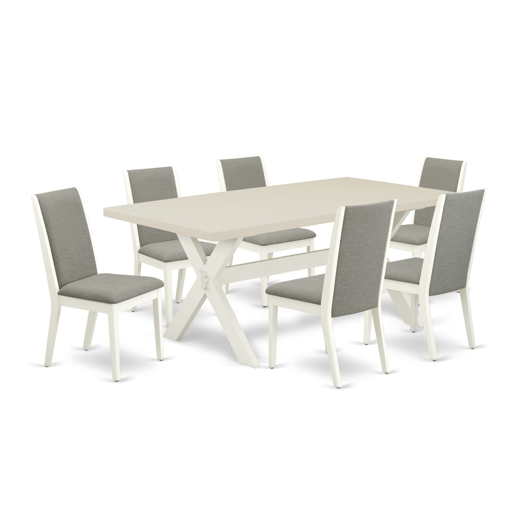East West Furniture X027LA206-7 7 Piece Dining Room Furniture Set Consist of a Rectangle Dining Table with X-Legs and 6 Shitake Linen Fabric Upholstered Chairs, 40x72 Inch, Multi-Color