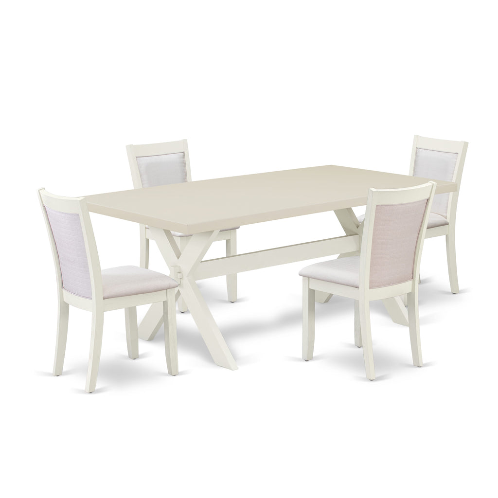 East West Furniture X027MZ001-5 5 Piece Kitchen Table & Chairs Set Includes a Rectangle Dining Room Table with X-Legs and 4 Cream Linen Fabric Parsons Dining Chairs, 40x72 Inch, Multi-Color
