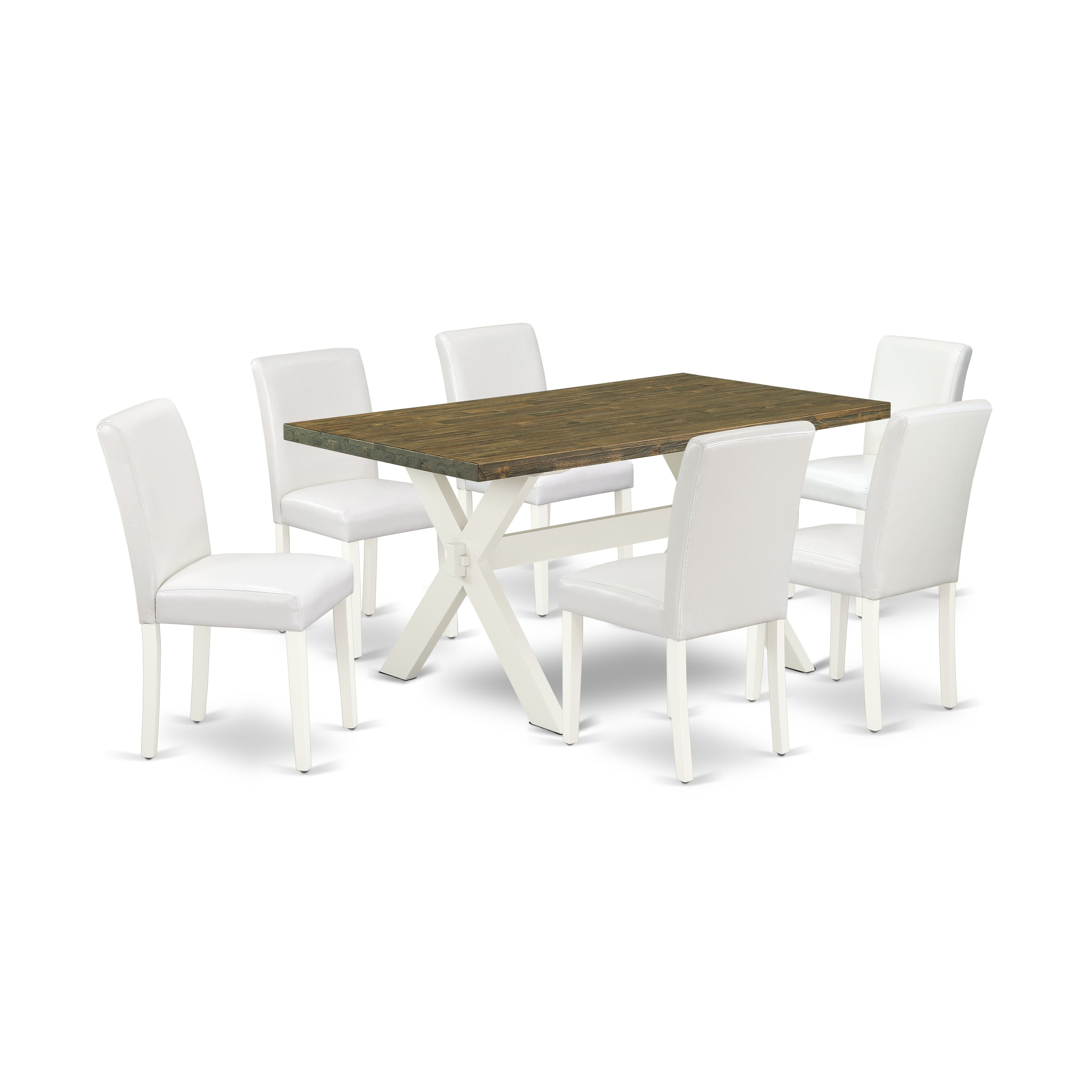 East West Furniture X076AB264-7 7-Piece Dining Room Table Set with Kitchen Table - 6 PU faux Leather Dining Chairs (linen white Finish)