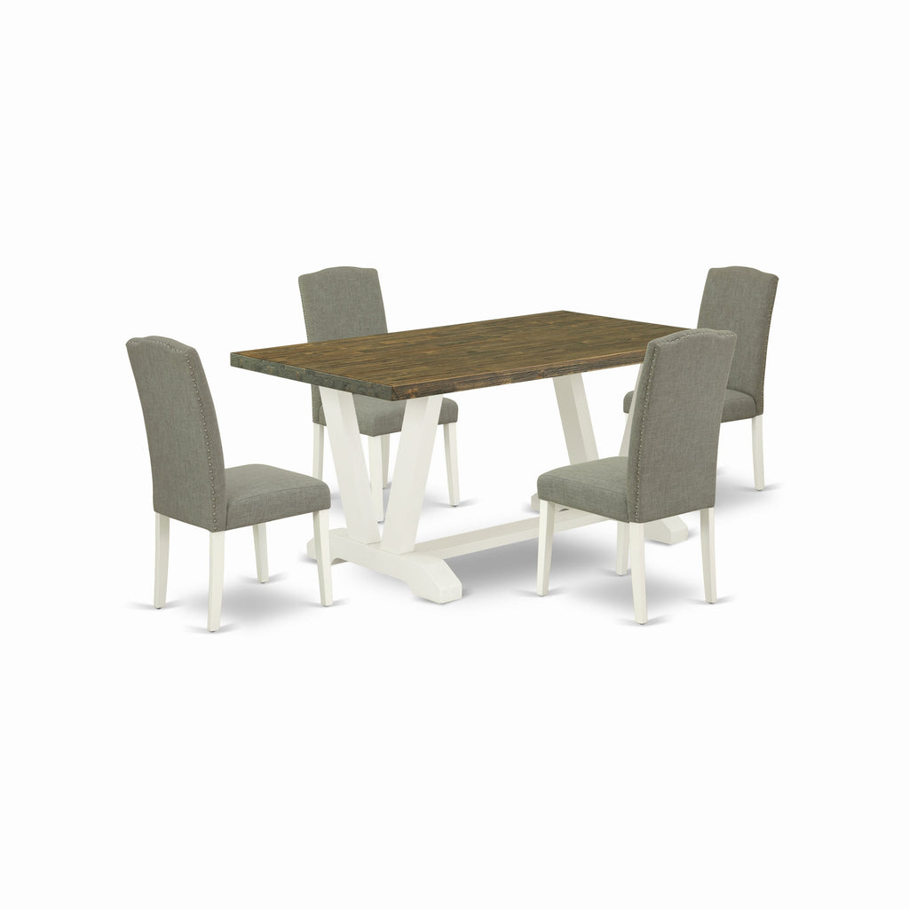 East West Furniture X076EN206-5 5 Piece Dining Room Furniture Set Includes a Rectangle Dining Table with X-Legs and 4 Dark Shitake Linen Fabric Upholstered Chairs