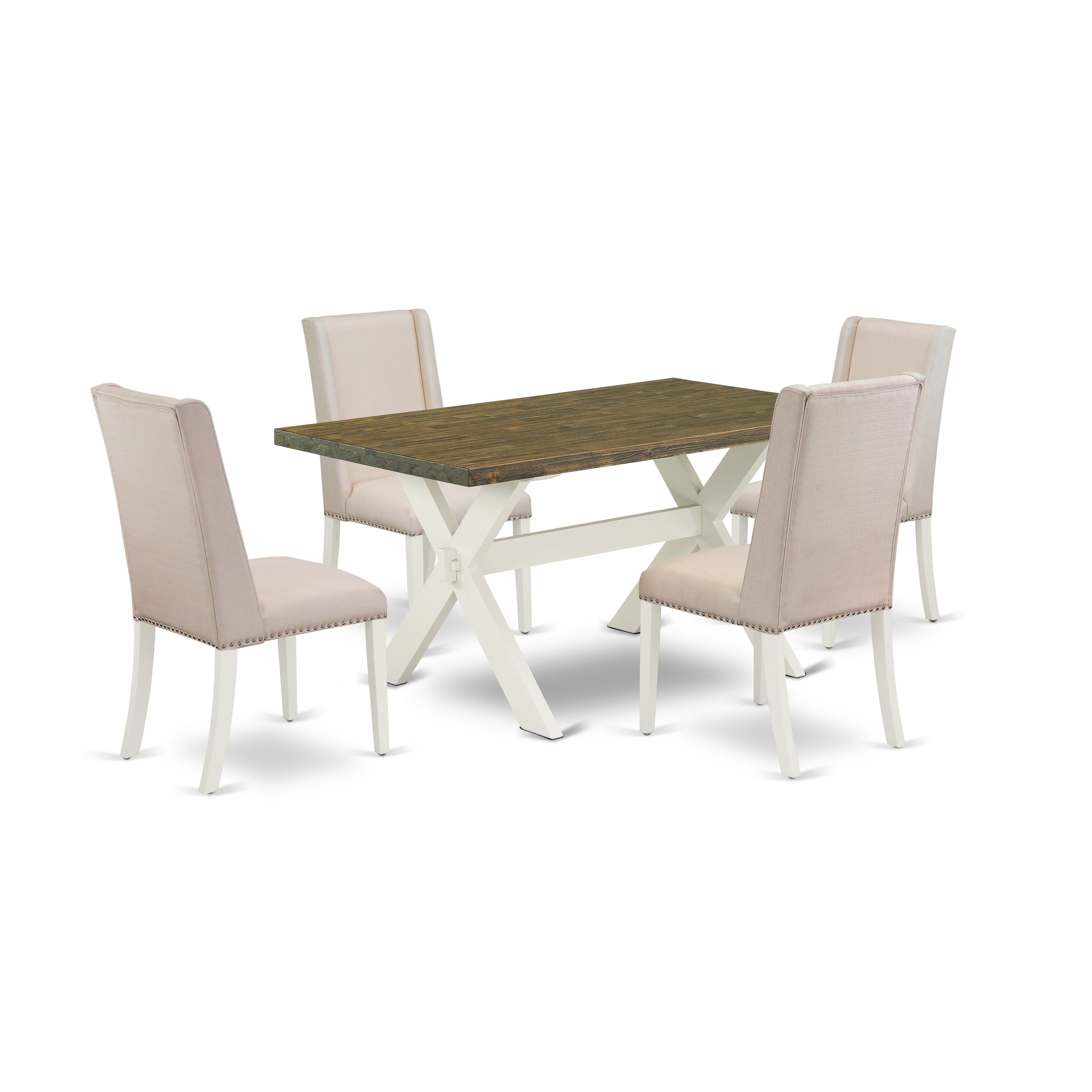 East West Furniture X076FL201-5 5-Piece Dining Room Set with Dining Table - 4 Linen Fabric Parson Chairs (linen white Finish)