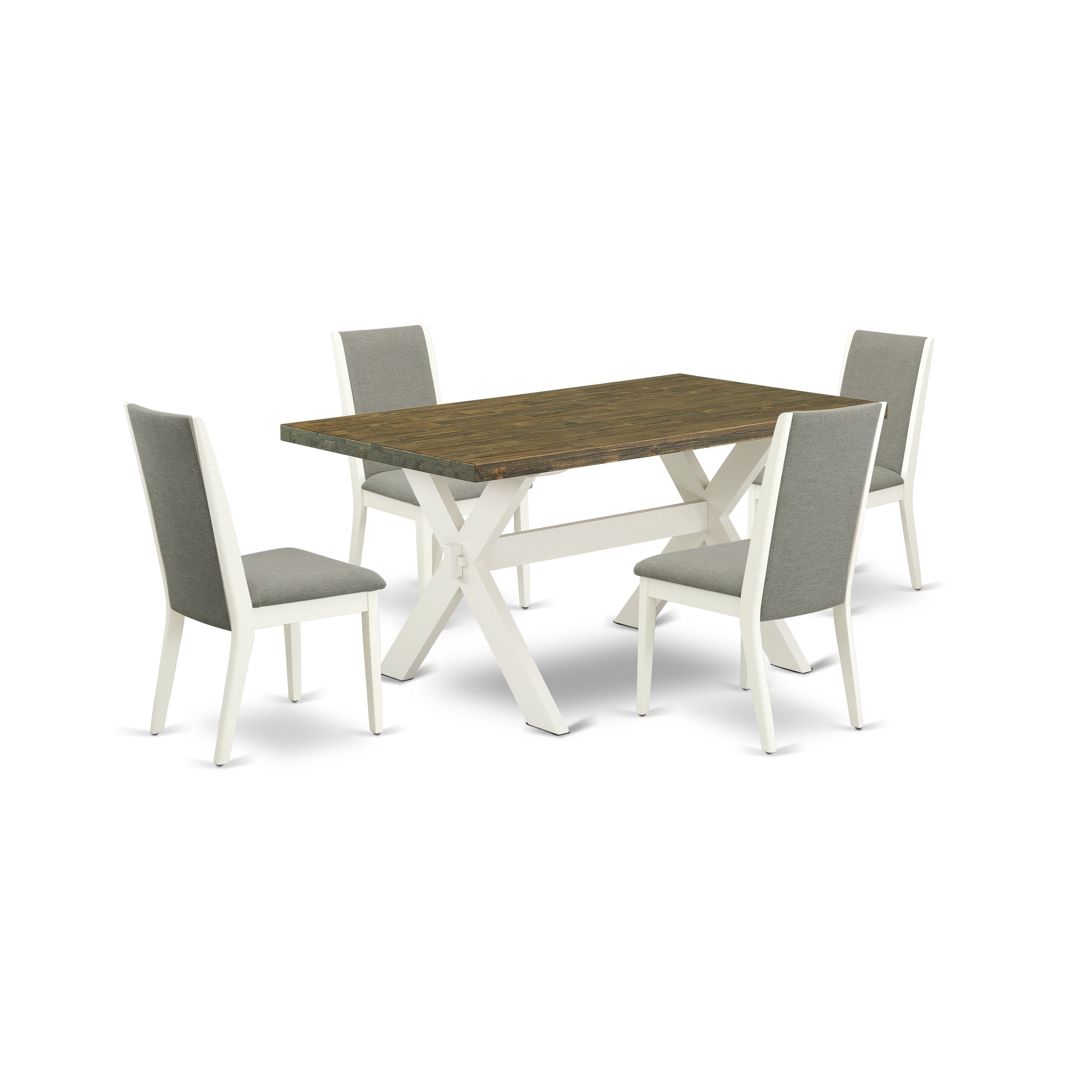 East West Furniture X076LA206-5 5-Piece Dining Room Set with Dining Table - 4 Linen Fabric kitchen chairs (linen white Finish)