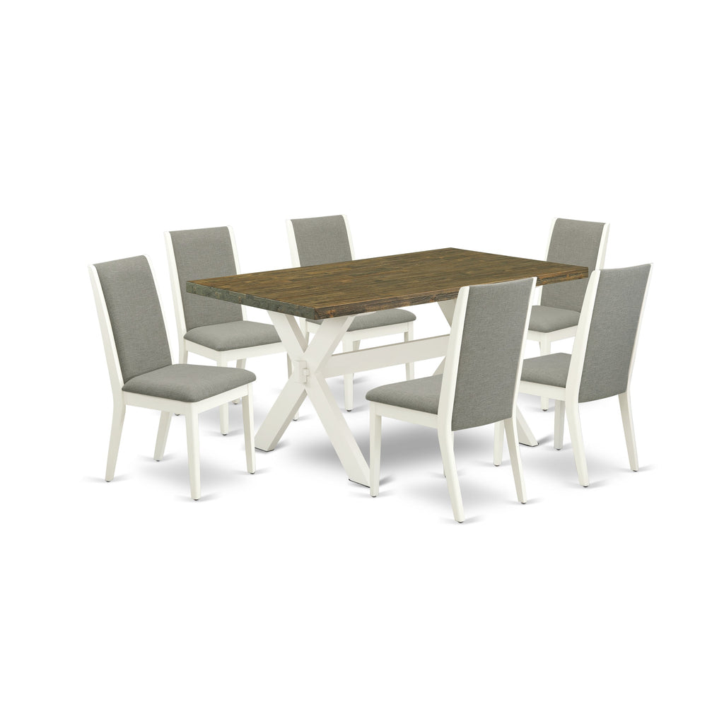East West Furniture X076LA206-7 7 Piece Dining Room Table Set Consist of a Rectangle Kitchen Table with X-Legs and 6 Shitake Linen Fabric Parson Dining Chairs
