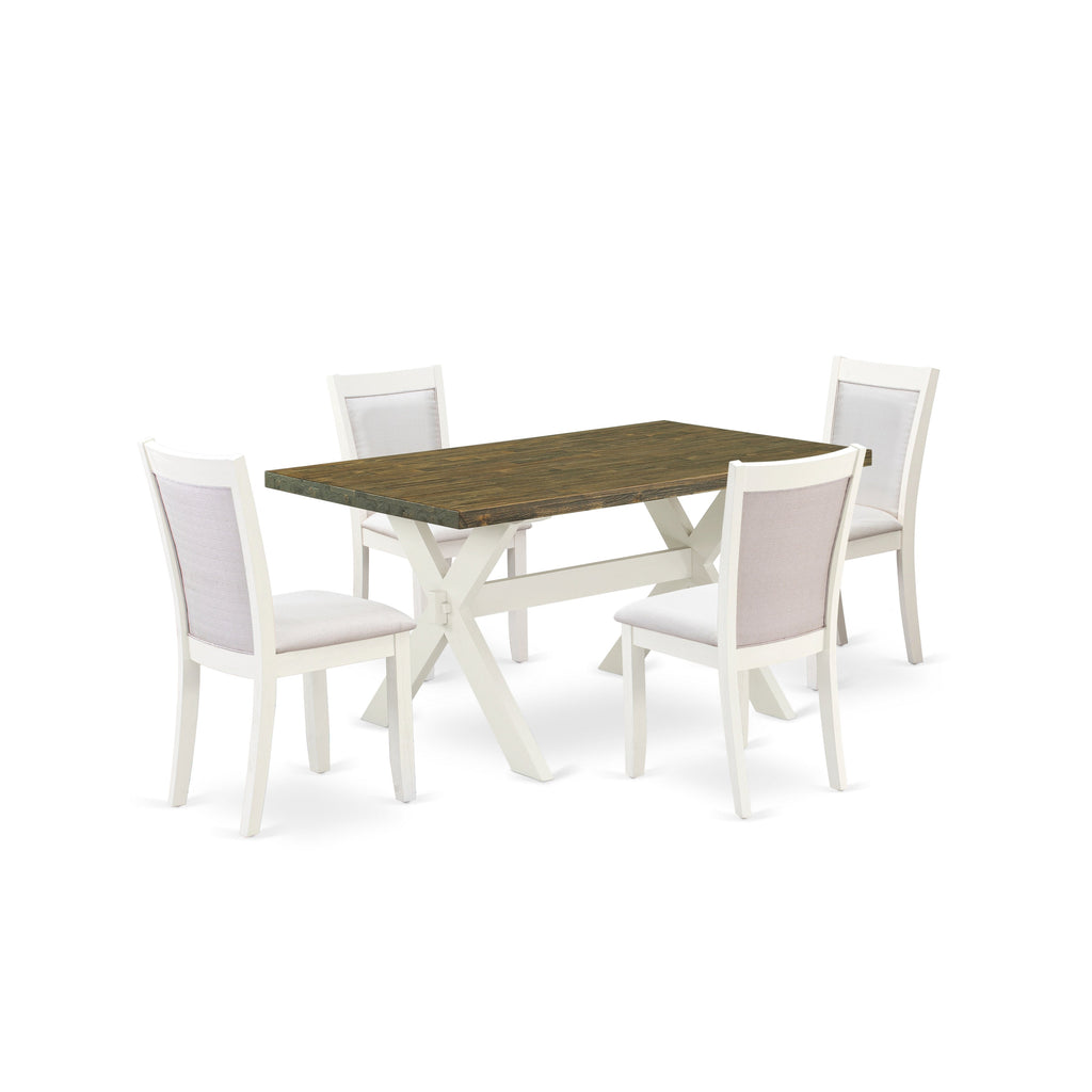 East West Furniture X076MZ001-5 5 Piece Dining Set Includes a Rectangle Dining Room Table with X-Legs and 4 Cream Linen Fabric Upholstered Parson Chairs, 36x60 Inch, Multi-Color