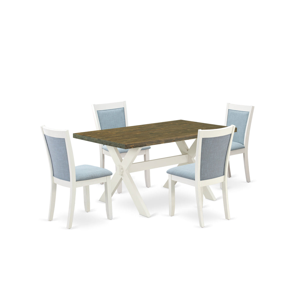 East West Furniture X076MZ015-5 5 Piece Kitchen Table Set for 4 Includes a Rectangle Dining Table with X-Legs and 4 Baby Blue Linen Fabric Parson Dining Chairs